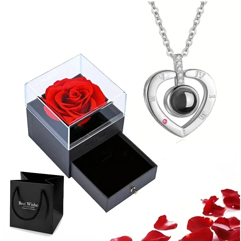 Neeko Eternal Rose Love Languages Heart Pendant Gift Box for Her on Birthday, Christmas, Mother's Day, Valentine's Day