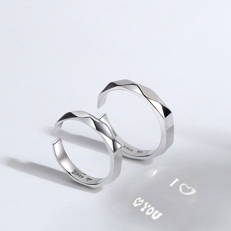 Custom Name Universal Fit Sterling Silver Endless Love Light Reflect Matching Couple Rings