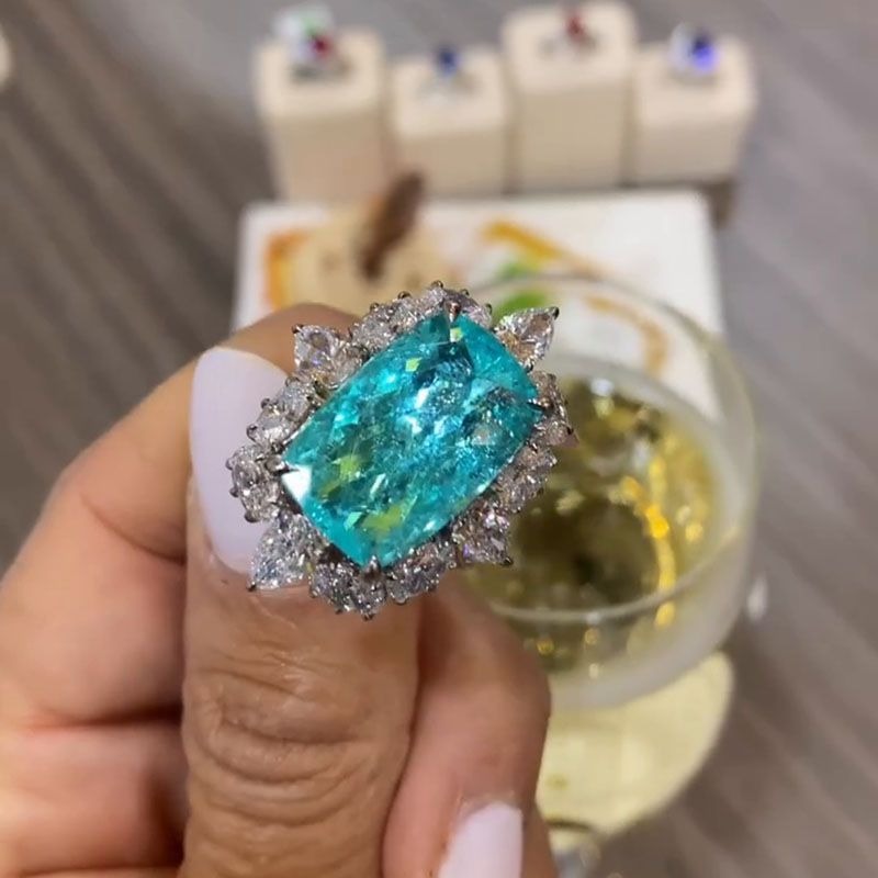 Vera 16ct Cushion Cut Paraiba Tourmaline Paved Ring