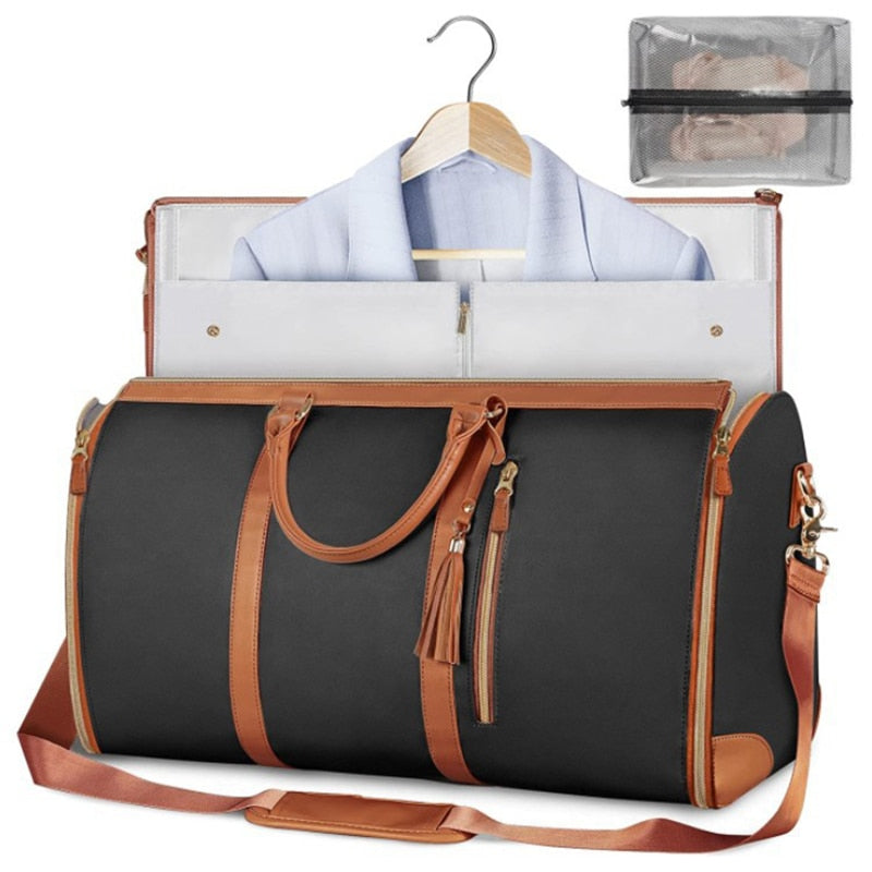 Women Water-proof Large PU Leather Garment Duffle Bags for Travel