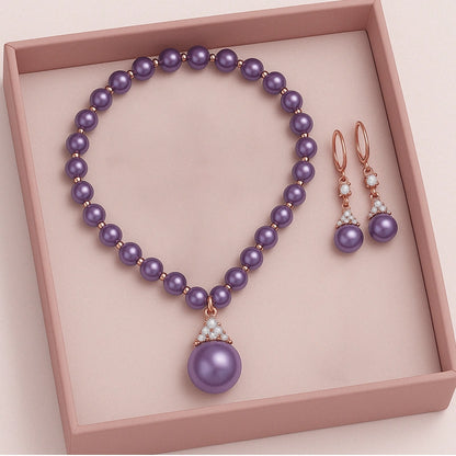 Ethereal Natural Pearl Jewelry Set – Necklace & Bracelet in Champagne, White & Violet Glow