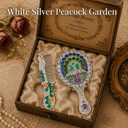 Vintage Style Enamelled Mirror & Comb Set
