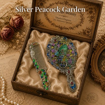 Vintage Style Enamelled Mirror & Comb Set
