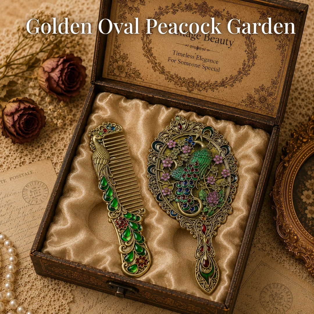 Vintage Style Enamelled Mirror & Comb Set