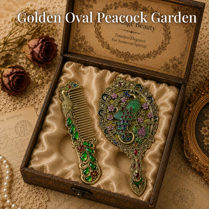 Vintage Style Enamelled Mirror & Comb Set