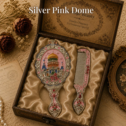 Vintage Style Enamelled Mirror & Comb Set