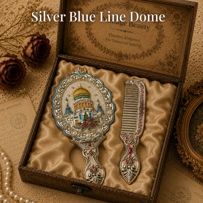 Vintage Style Enamelled Mirror & Comb Set