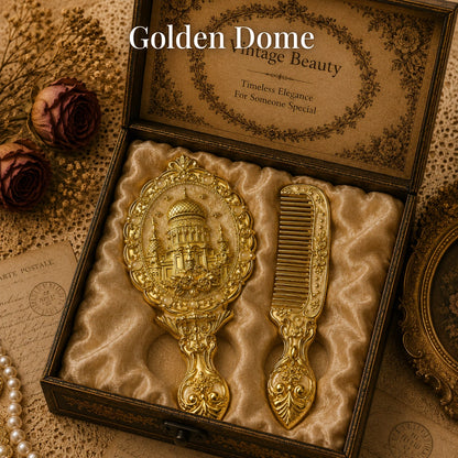Vintage Style Enamelled Mirror & Comb Set