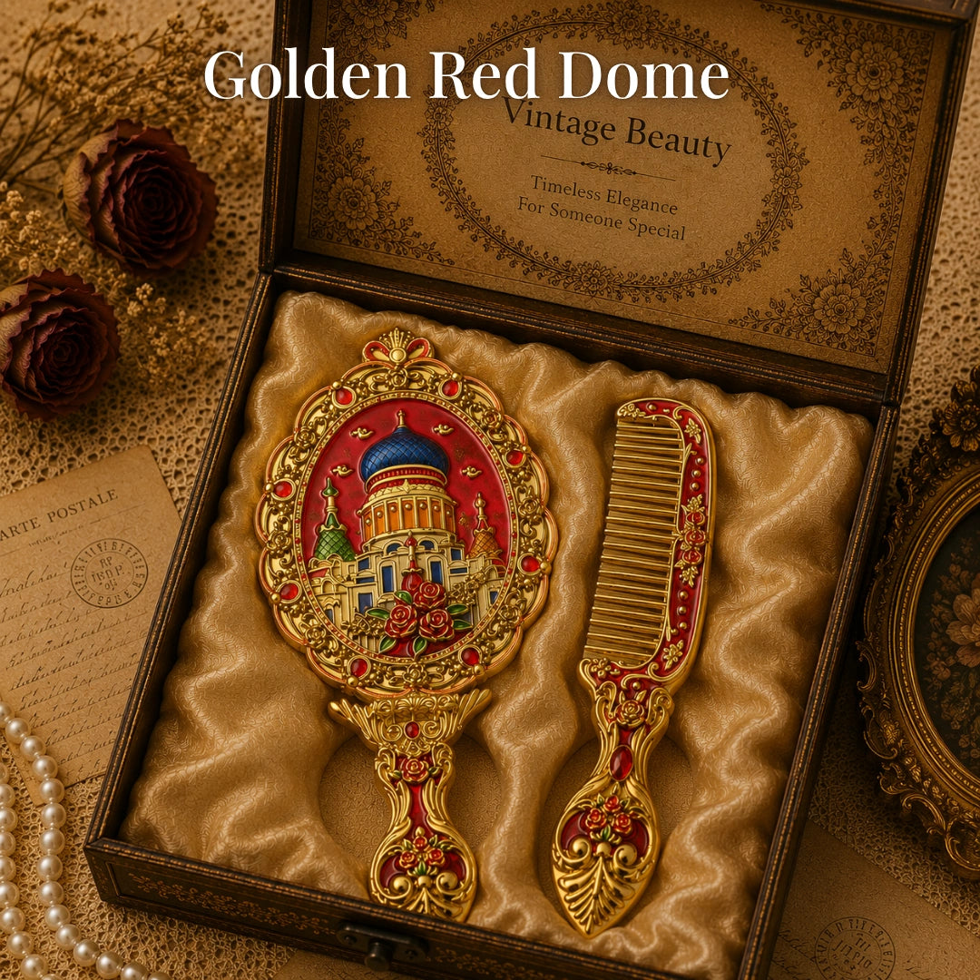 Vintage Style Enamelled Mirror & Comb Set