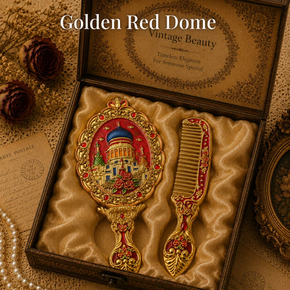 Vintage Style Enamelled Mirror & Comb Set