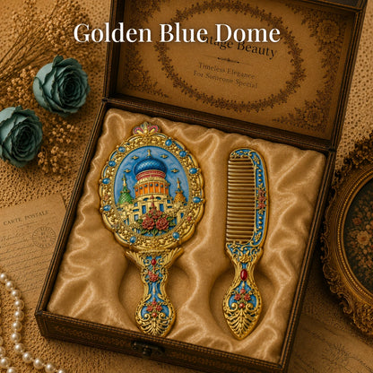 Vintage Style Enamelled Mirror & Comb Set