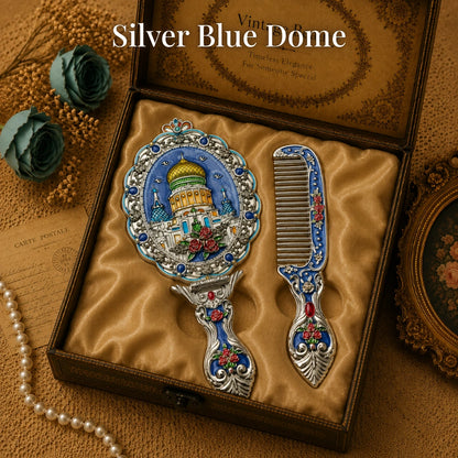 Vintage Style Enamelled Mirror & Comb Set