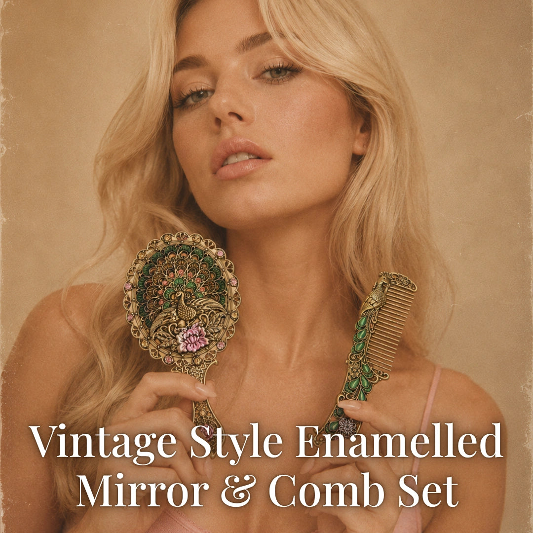 Vintage Style Enamelled Mirror & Comb Set