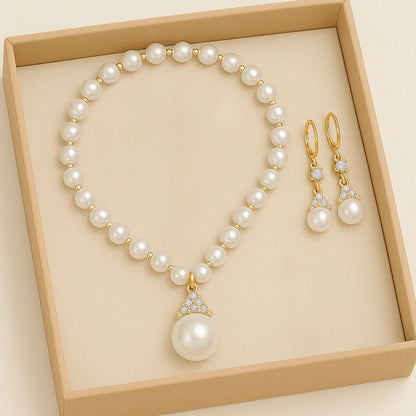 Ethereal Natural Pearl Jewelry Set – Necklace & Bracelet in Champagne, White & Violet Glow