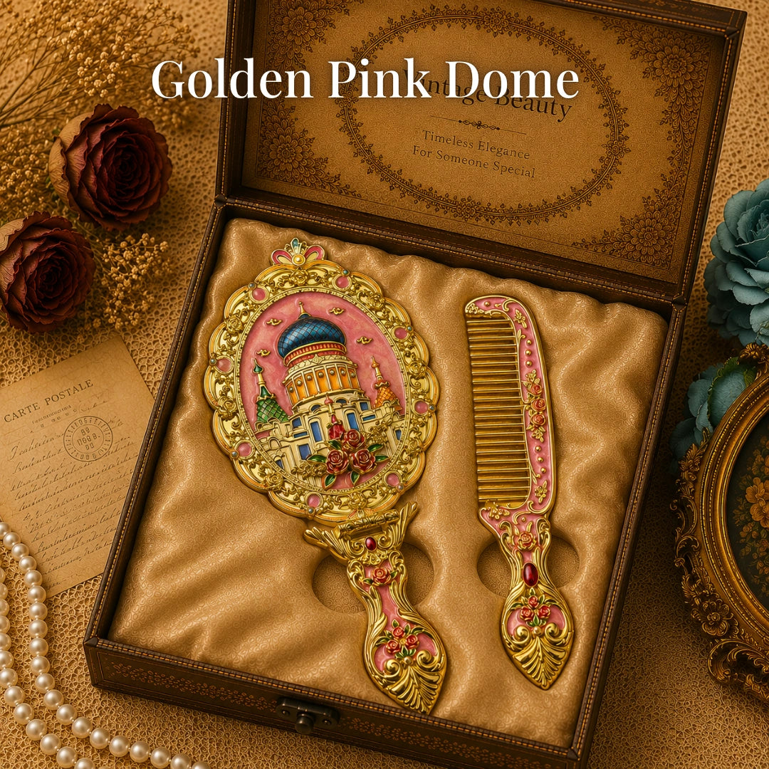 Vintage Style Enamelled Mirror & Comb Set