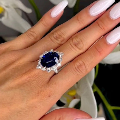 Macy 8.0 Carat Oval Cut Blue Sapphire Engagement Wedding Ring
