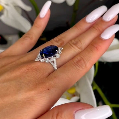 Macy 8.0 Carat Oval Cut Blue Sapphire Engagement Wedding Ring