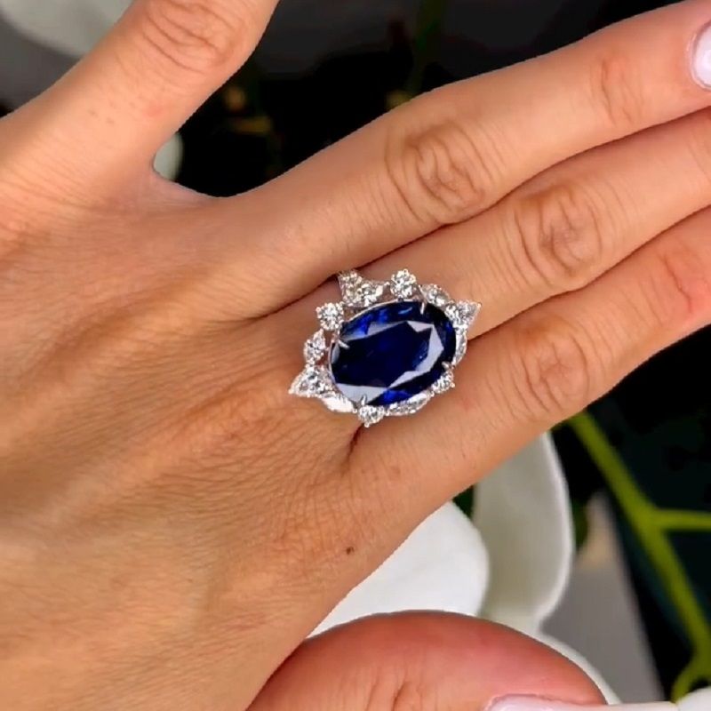 Macy 8.0 Carat Oval Cut Blue Sapphire Engagement Wedding Ring