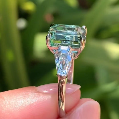 Mindy 11.19 Carat Emerald Cut Blue Three Stone Engagement Ring