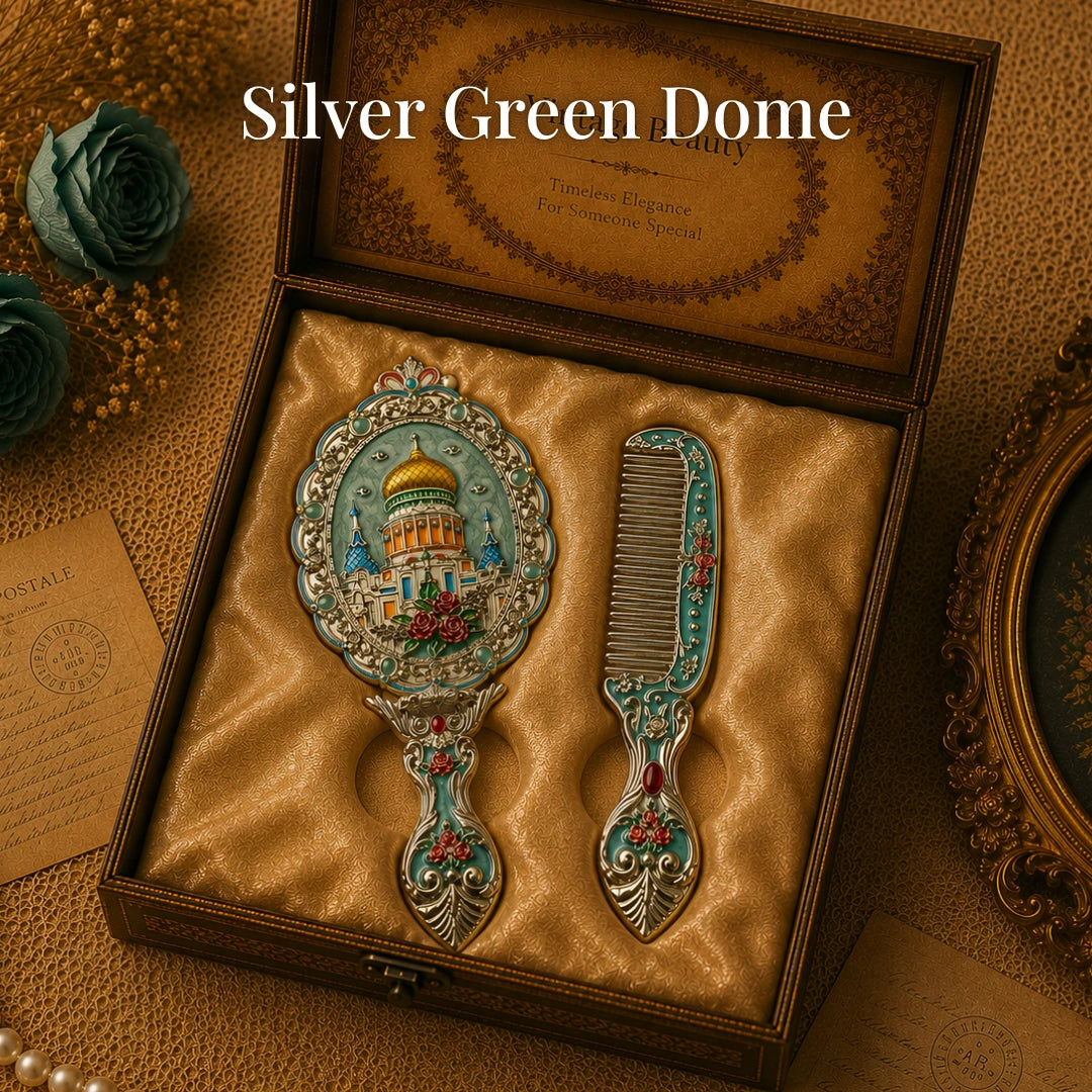 Vintage Style Enamelled Mirror & Comb Set