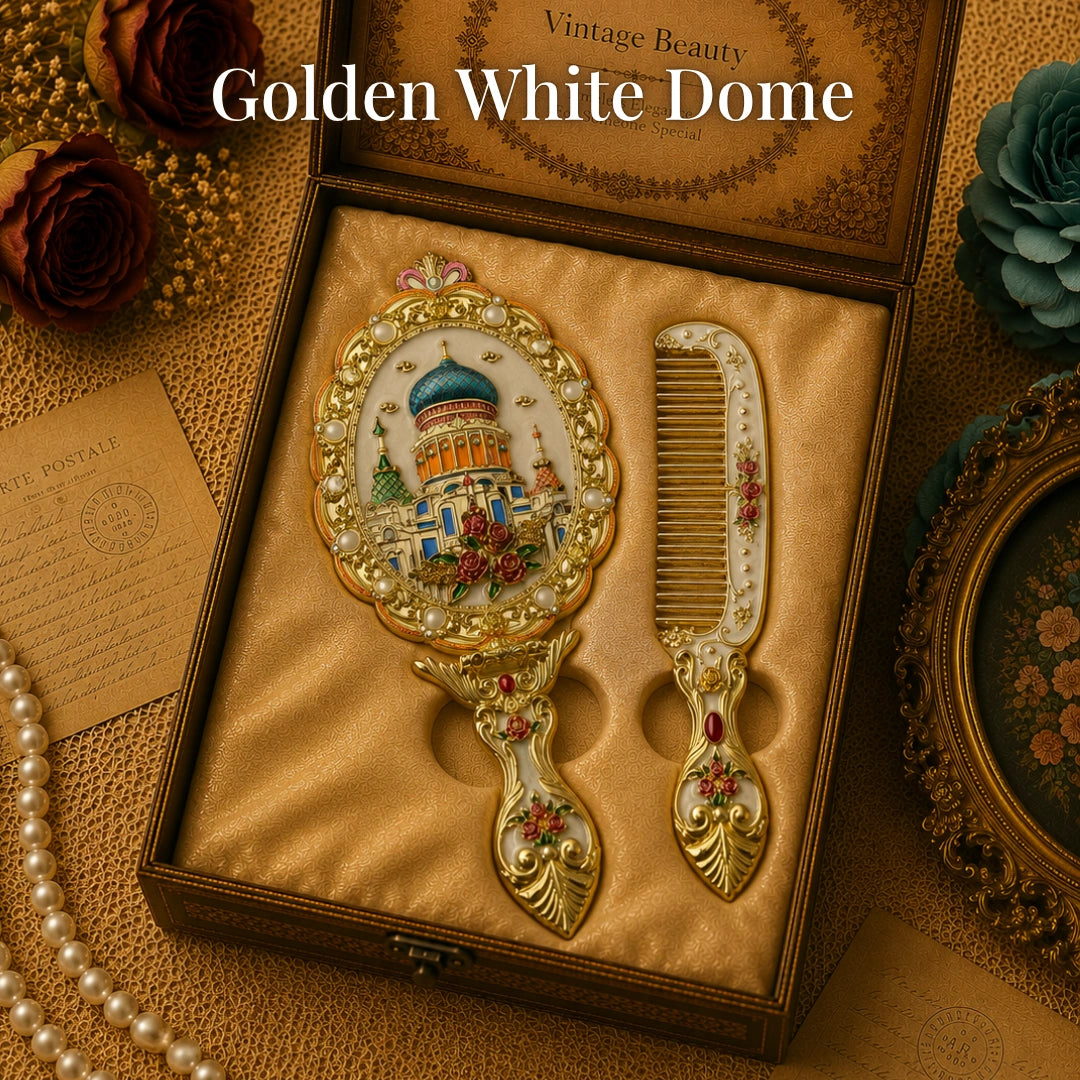 Vintage Style Enamelled Mirror & Comb Set