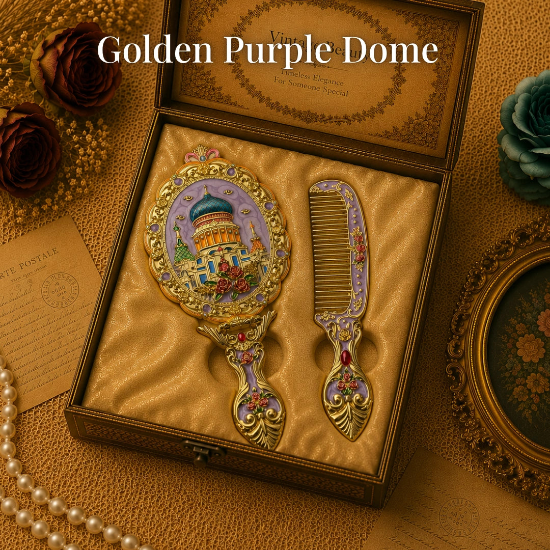 Vintage Style Enamelled Mirror & Comb Set