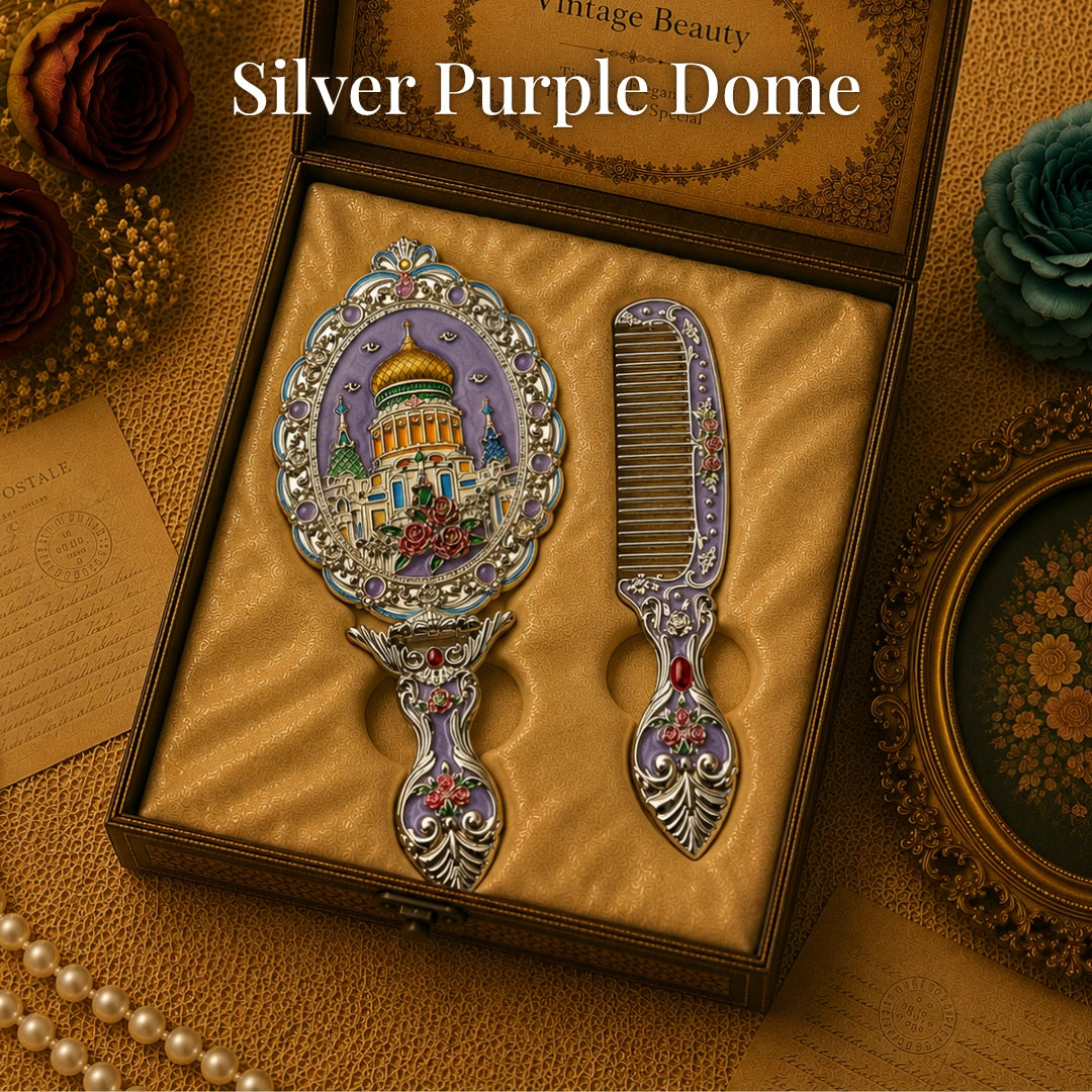 Vintage Style Enamelled Mirror & Comb Set