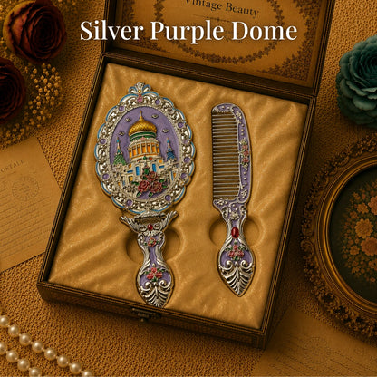 Vintage Style Enamelled Mirror & Comb Set