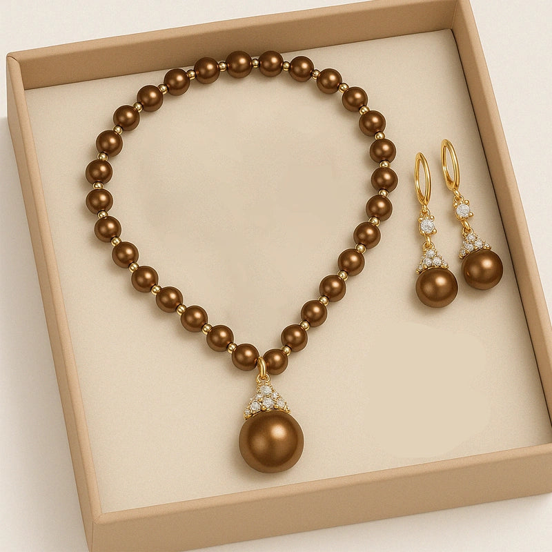 Ethereal Natural Pearl Jewelry Set – Necklace & Bracelet in Champagne, White & Violet Glow