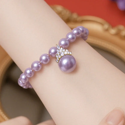 Ethereal Natural Pearl Jewelry Set – Necklace & Bracelet in Champagne, White & Violet Glow