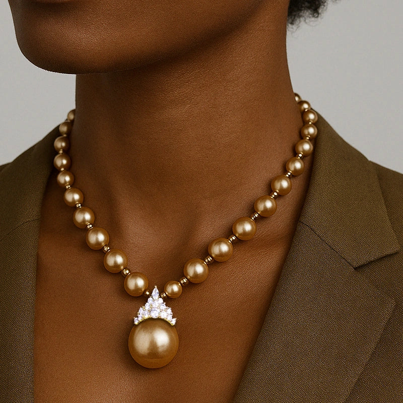 Ethereal Natural Pearl Jewelry Set – Necklace & Bracelet in Champagne, White & Violet Glow