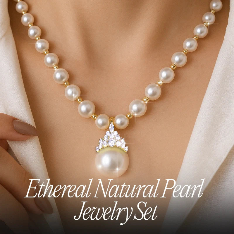 Ethereal Natural Pearl Jewelry Set – Necklace & Bracelet in Champagne, White & Violet Glow