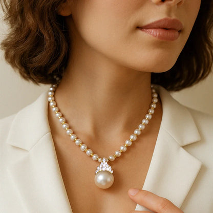 Ethereal Natural Pearl Jewelry Set – Necklace & Bracelet in Champagne, White & Violet Glow