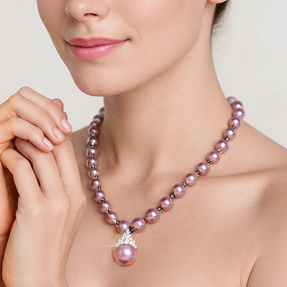 Ethereal Natural Pearl Jewelry Set – Necklace & Bracelet in Champagne, White & Violet Glow