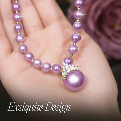 Ethereal Natural Pearl Jewelry Set – Necklace & Bracelet in Champagne, White & Violet Glow