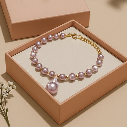 Ethereal Natural Pearl Jewelry Set – Necklace & Bracelet in Champagne, White & Violet Glow