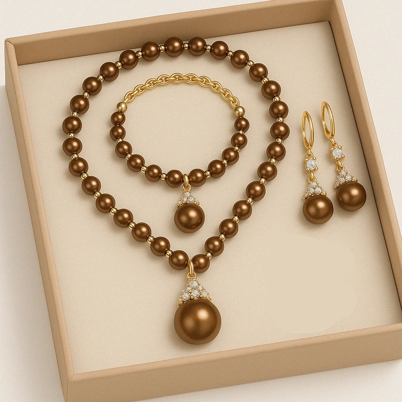 Ethereal Natural Pearl Jewelry Set – Necklace & Bracelet in Champagne, White & Violet Glow