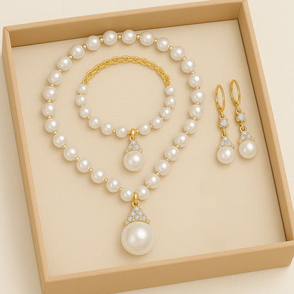 Ethereal Natural Pearl Jewelry Set – Necklace & Bracelet in Champagne, White & Violet Glow