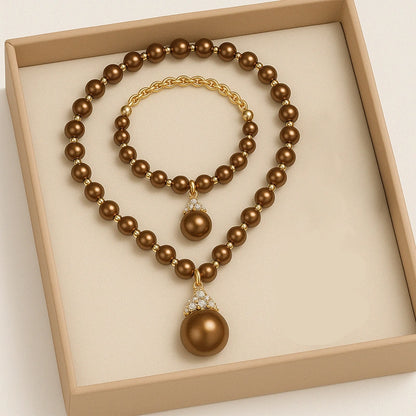 Ethereal Natural Pearl Jewelry Set – Necklace & Bracelet in Champagne, White & Violet Glow