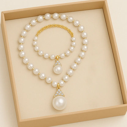 Ethereal Natural Pearl Jewelry Set – Necklace & Bracelet in Champagne, White & Violet Glow