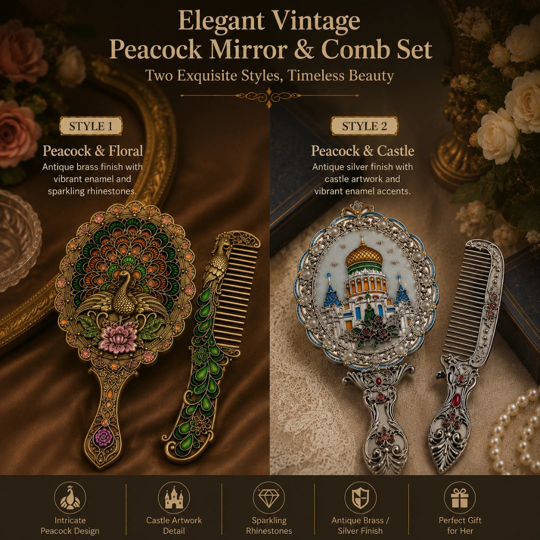 Vintage Style Enamelled Mirror & Comb Set