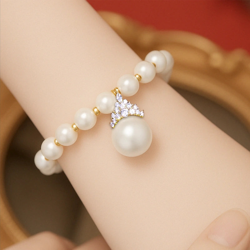 Ethereal Natural Pearl Jewelry Set – Necklace & Bracelet in Champagne, White & Violet Glow