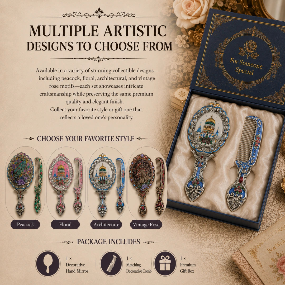 Vintage Style Enamelled Mirror & Comb Set