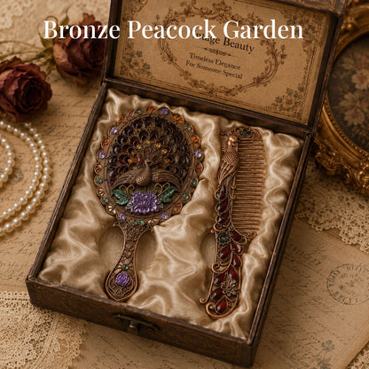 Vintage Style Enamelled Mirror & Comb Set