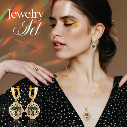 Aurora 18K Gold Gemstone Pendant Earring Bracelet & Ring Set For Women