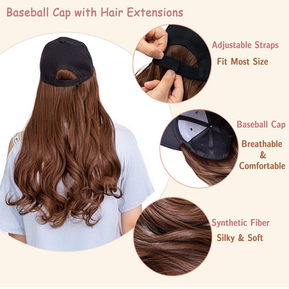 Long Straight Wavy Wig  Hairstyle Extension Baseball Cap for Women