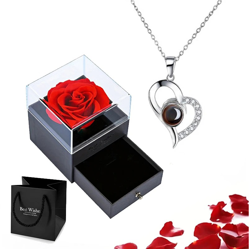 Neeko Eternal Rose Love Languages Heart Pendant Gift Box for Her on Birthday, Christmas, Mother's Day, Valentine's Day