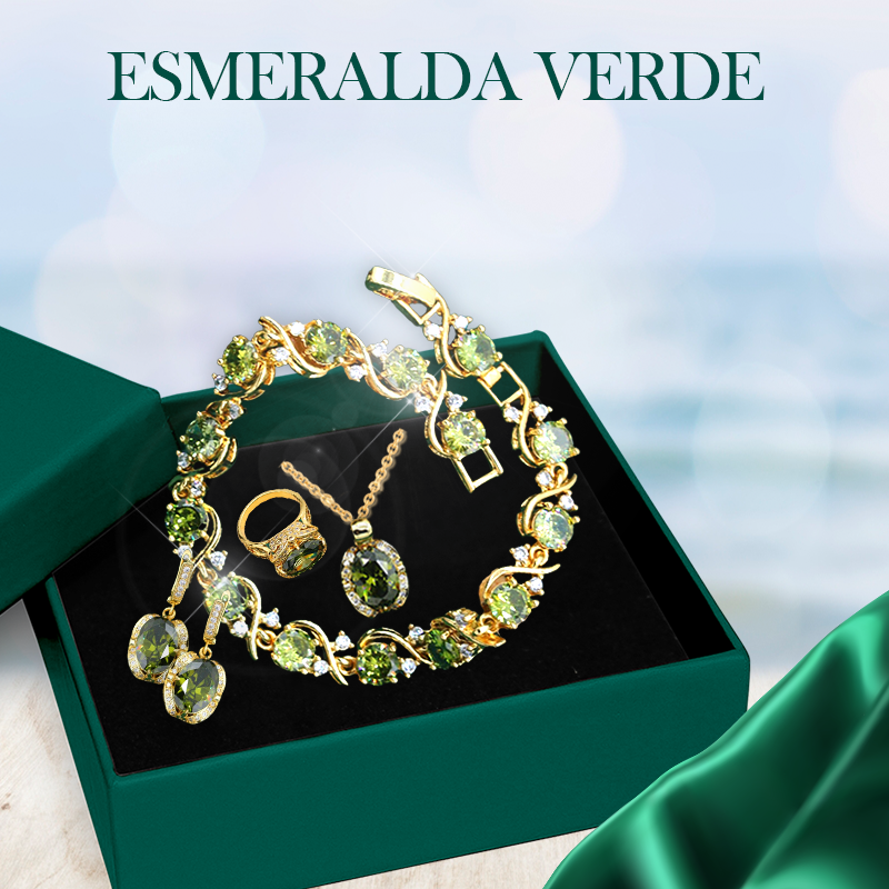 Castor 18K Amarelo Ouro Peridoto Rubi Pingente Brinco Pulseira e Conjunto de Anel Para Mulheres