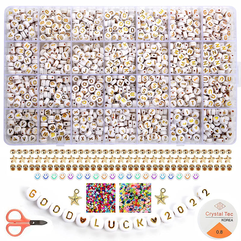 2400pcs Mixed Alphabet Letter Round Beads Kit for DIY Jewelry Making with Crystal Elastic String