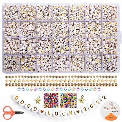 2400pcs Mixed Alphabet Letter Round Beads Kit for DIY Jewelry Making with Crystal Elastic String